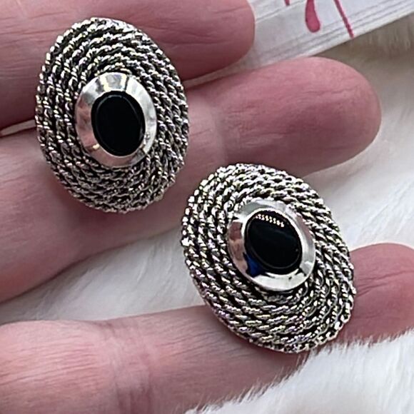 Made in Italy for Shields. Silver plated cuff links with black onyx decor - Picture 7 of 7